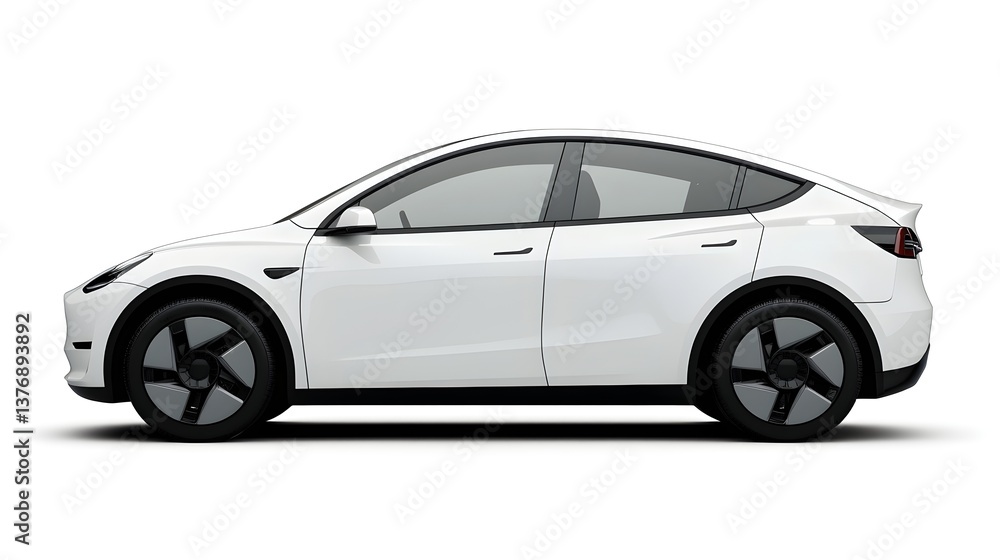 A sleek white electric SUV is shown in profile view against a clean white background ideal for automotive advertising or editorial use. A sleek white electric SUV is shown in profile view against a clean white background ideal for automotive advertising or editorial use.
