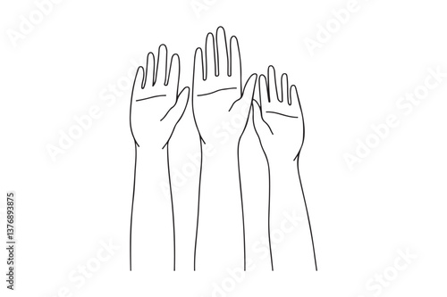 Raised Hands Line Art Minimalist Outline Vector Illustration