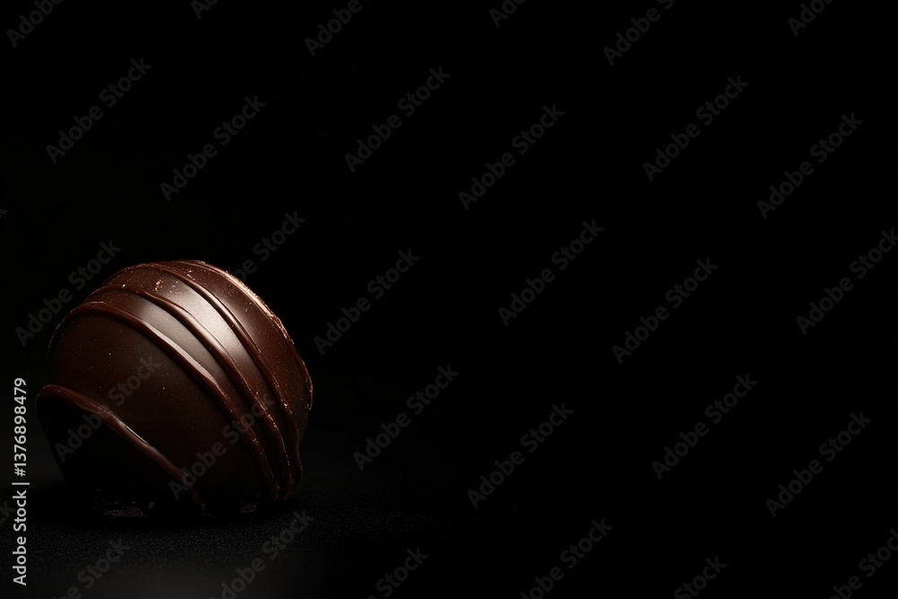 A Single Dark Chocolate Truffle Isolated Against a Black Background A Single Dark Chocolate Truffle Isolated Against a Black Background