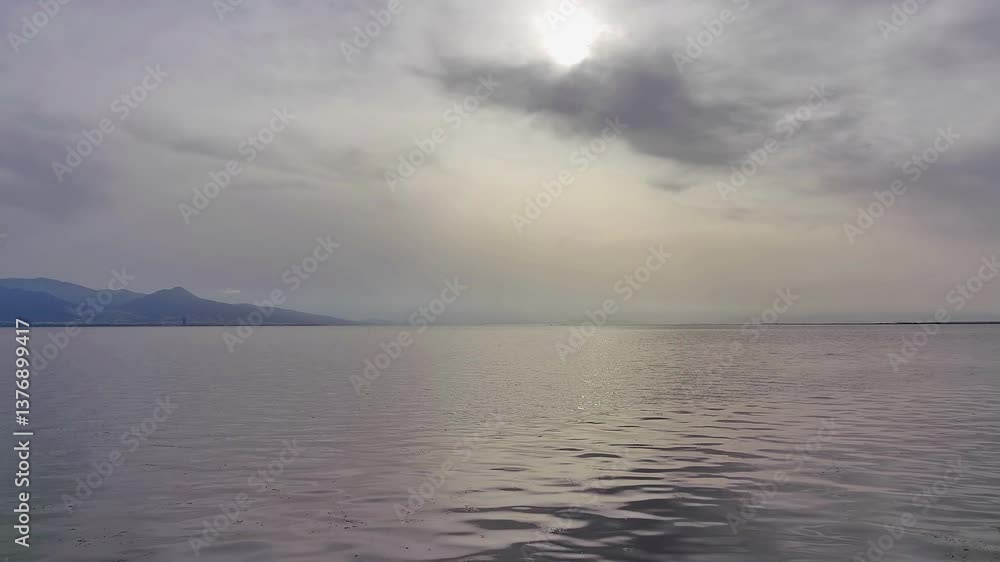 Island Beach and Sea on a Grey Fog and Cloudy Day Footage.