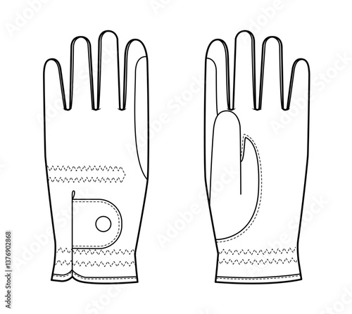 Equestrian Gloves Horse riding Fashion hand accessory clothing technical illustration garment. Vector for Men, women, unisex style flat template CAD mockup sketch outline on white background