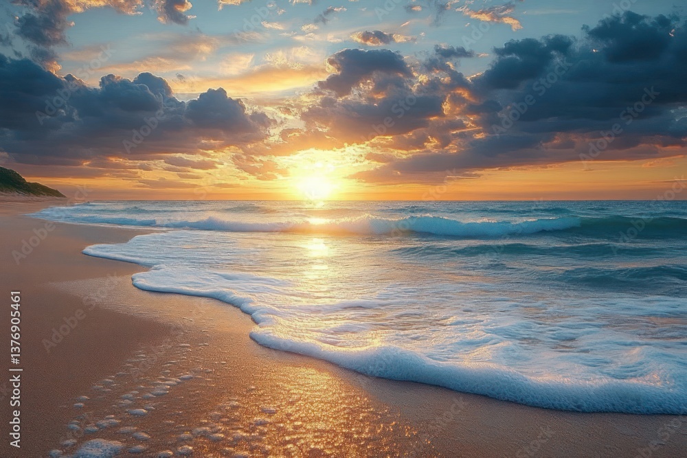 Obraz premium Sunrise Beach Wave Ocean Tropical Nature Scenic Landscape Close Up