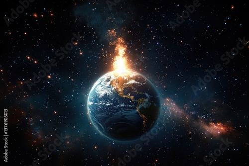 Earth as a Time Bomb in Space with Glowing Fuse and Cosmic Background