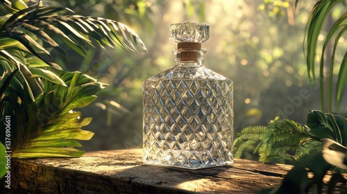 Fototapeta Naklejka Na Ścianę i Meble -  Elegant Glass Decanter in a Lush Jungle Setting