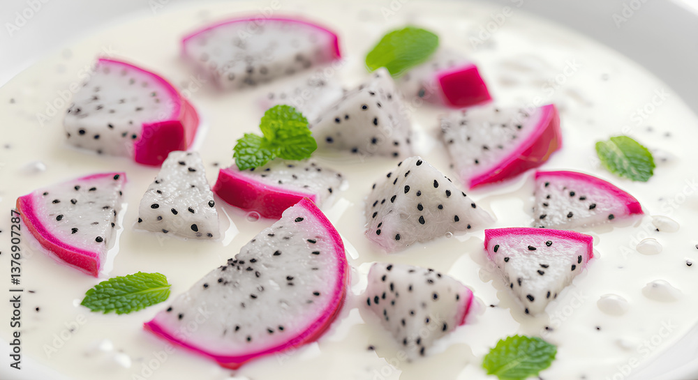 Dragon Fruit Slices in Creamy Yogurt, a Refreshing Dessert
Dragon Fruit Slices in Creamy Yogurt, a Refreshing Dessert
