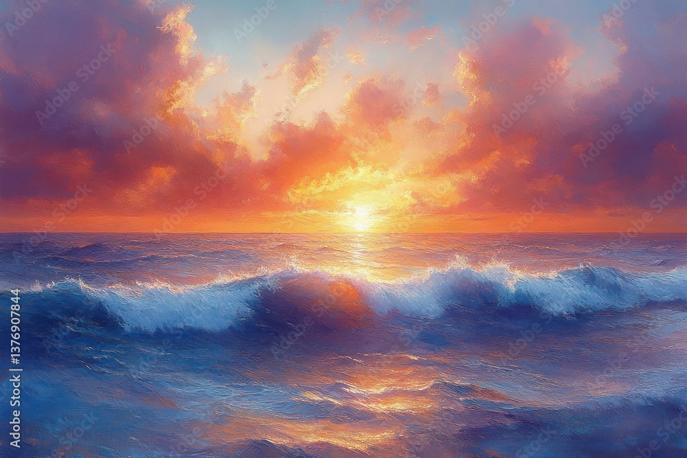 Fototapeta premium Stunning Sunset Over Vibrant Seascape