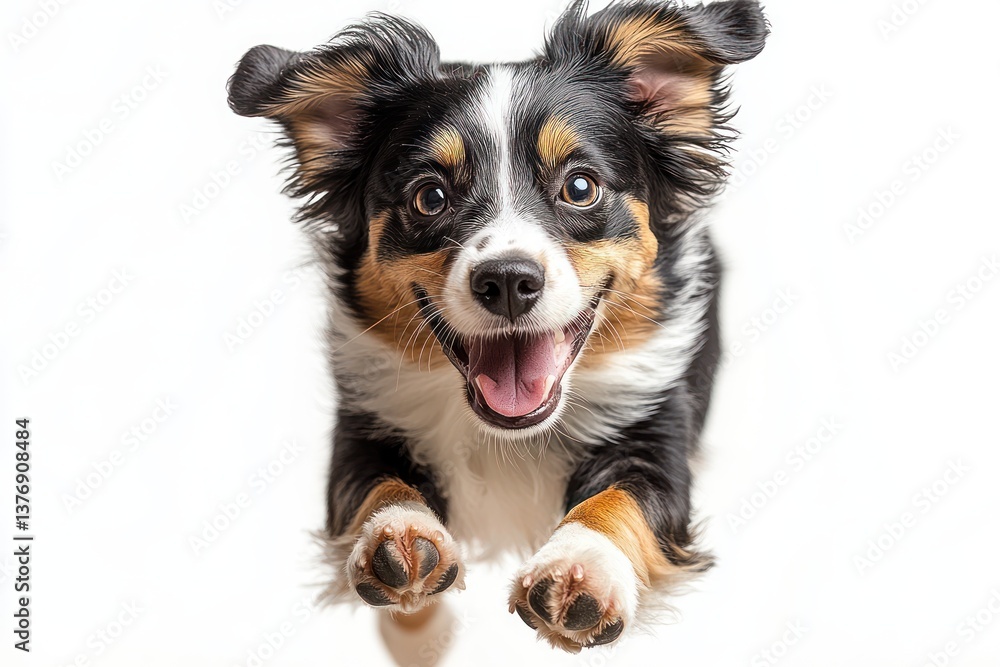 playful energetic dog running jumping isolated on white background happy cute joyful canine pet front view playful energetic dog running jumping isolated on white background happy cute joyful canine pet front view
