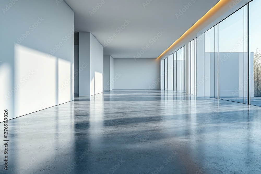 Minimalist Empty Room with White Walls and Concrete Flooring Minimalist Empty Room with White Walls and Concrete Flooring