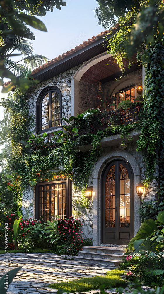 Fototapeta premium A property regularization advertisement consists of a picture of an old house and architectural project plans
