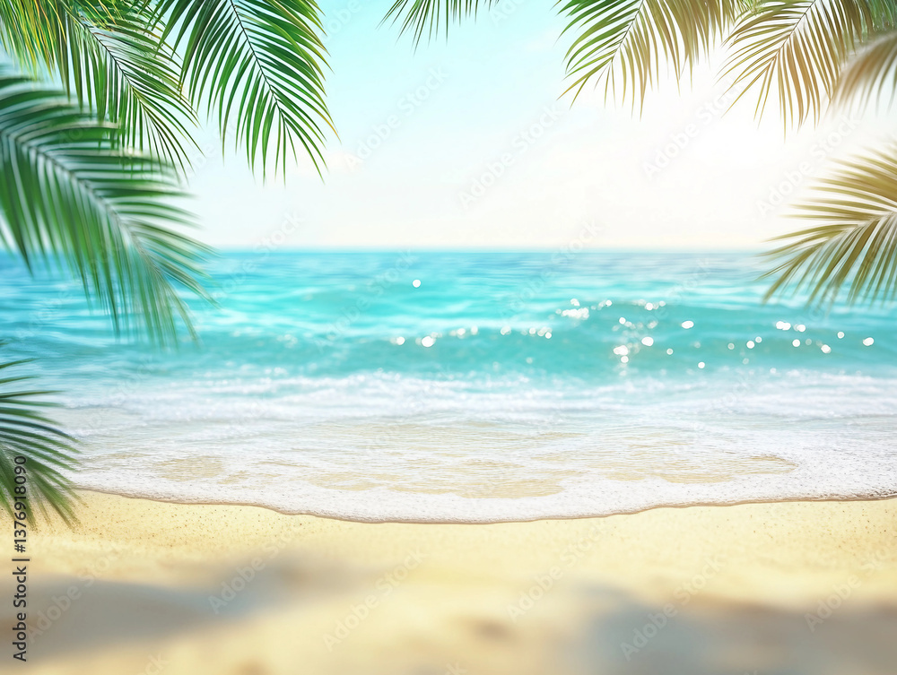 Fototapeta premium A beautiful beach scene with palm trees and a blue ocean