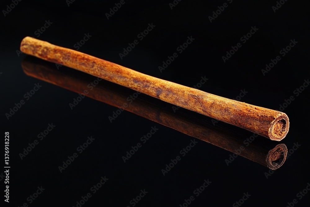 A Single Cinnamon Stick Laying with Reflected Imagery A Single Cinnamon Stick Laying with Reflected Imagery