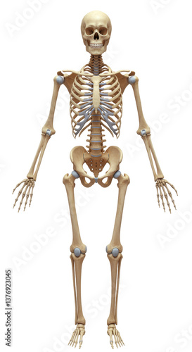 Detailed Human Skeleton Model Standing With Visible Joints In A Transparent Background