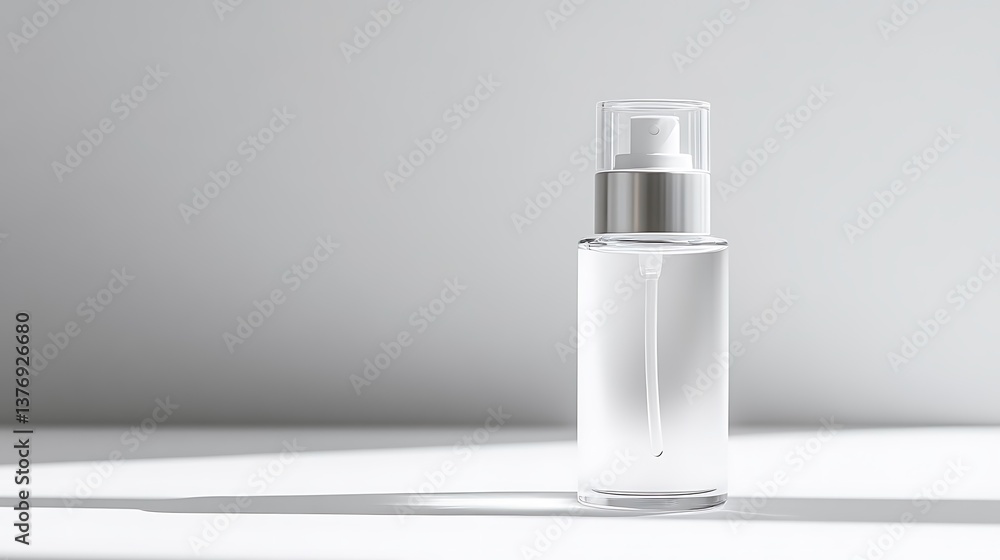 Obraz premium シンプルな白い背景に置かれた透明なスプレーボトル