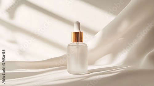 シルクの布に置かれたフロスト加工のスポイトボトル