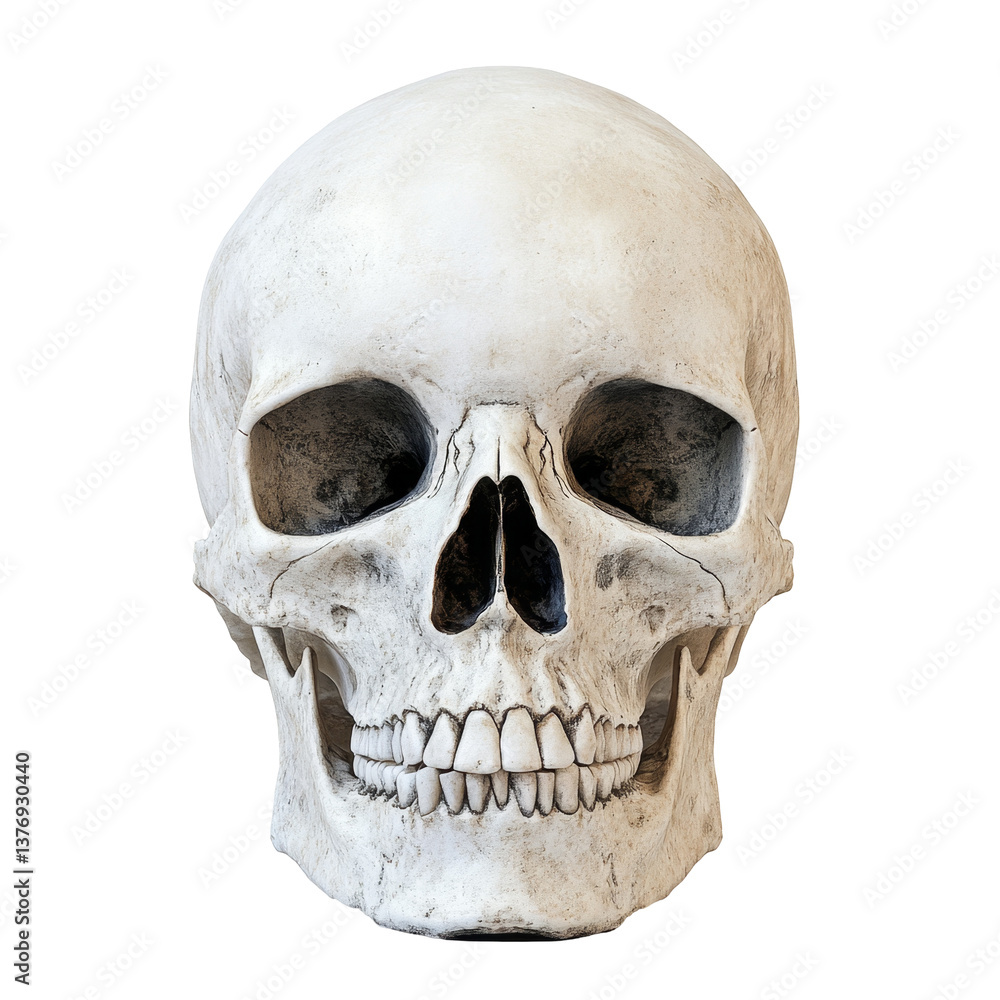 Obraz premium Realistic Human Skull Model with Detailed Texture and Lifelike Appearance on Transparent Background