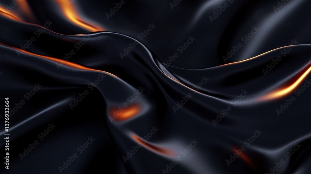 Fototapeta premium Black Silk Fabric Smooth Elegant Texture Soft Satin Luxury Drapery Background