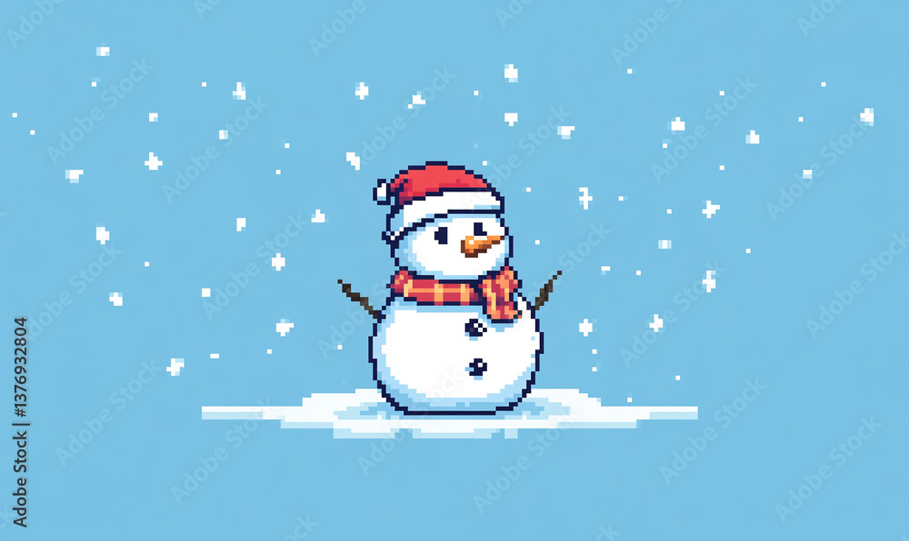 Charming snowman in a winter landscape surrounded by falling snowflakes during a serene snowy day Charming snowman in a winter landscape surrounded by falling snowflakes during a serene snowy day