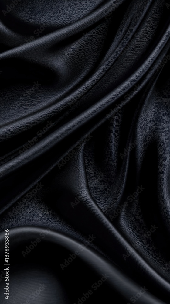 Fototapeta premium Elegant Black Silk Fabric Close-up Flowing Folds Photorealistic Background