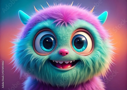Cute Monster Cartoon Portrait, Friendly Monster Character, Adorable Creature Illustration