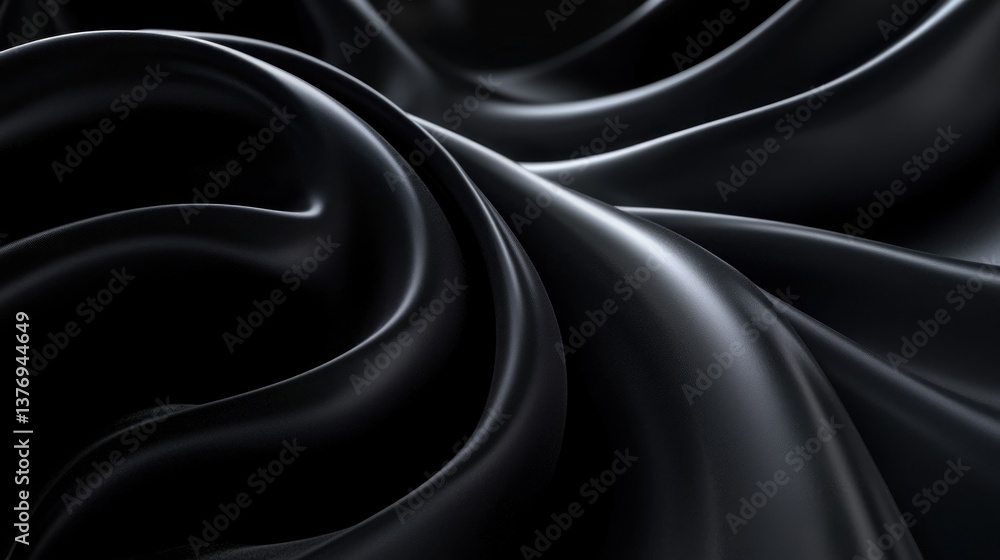 Fototapeta premium Futuristic Abstract Black Background with Smooth Curves and High-Contrast Shading in Photorealistic Style