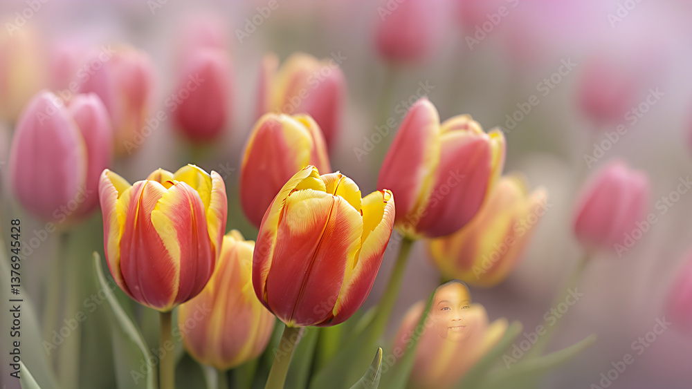 Obraz premium red and yellow tulips in spring