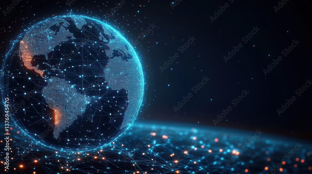 Obraz premium Futuristic Digital Network Globe with Interconnected Communication and Business Concepts