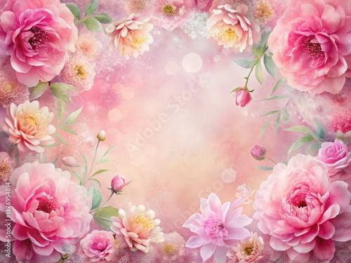 Dreamy Pink Floral Double Exposure Border Stock Photo