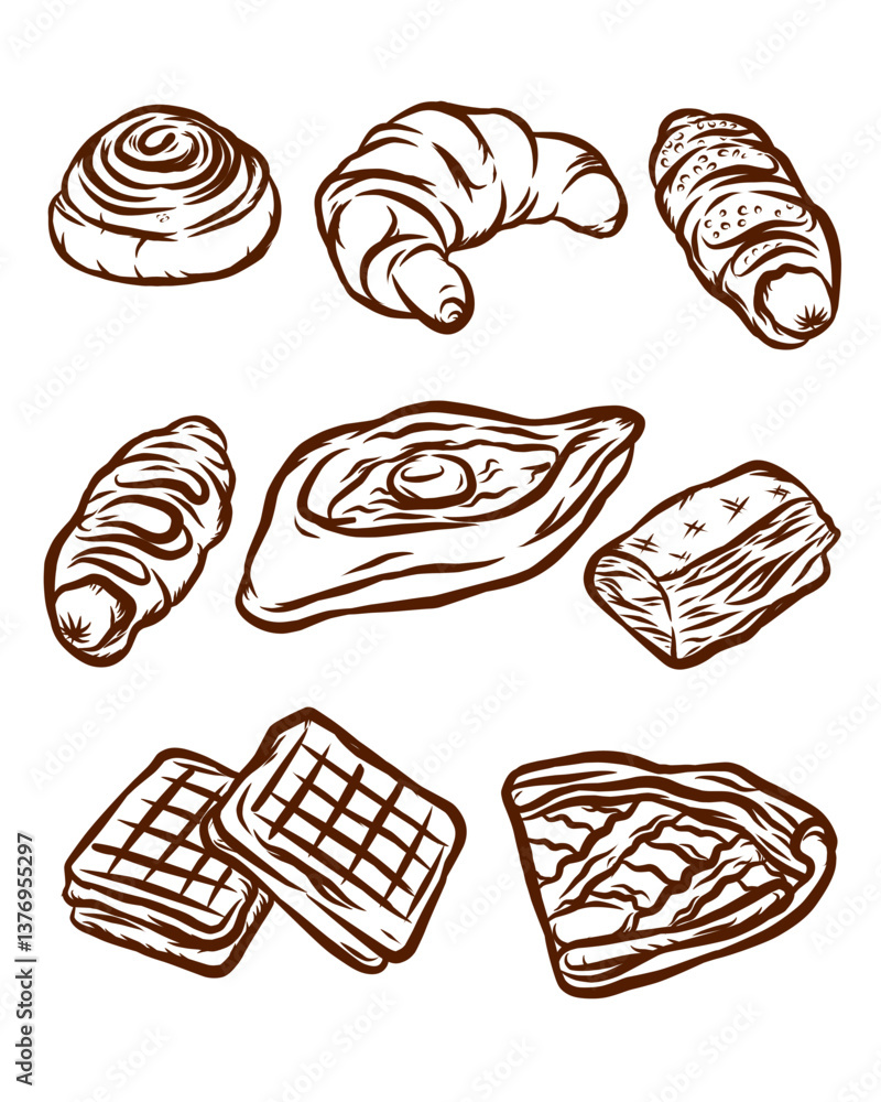 Set of sketch hand drawn pastry and bakery vector food illustration Set of sketch hand drawn pastry and bakery vector food illustration