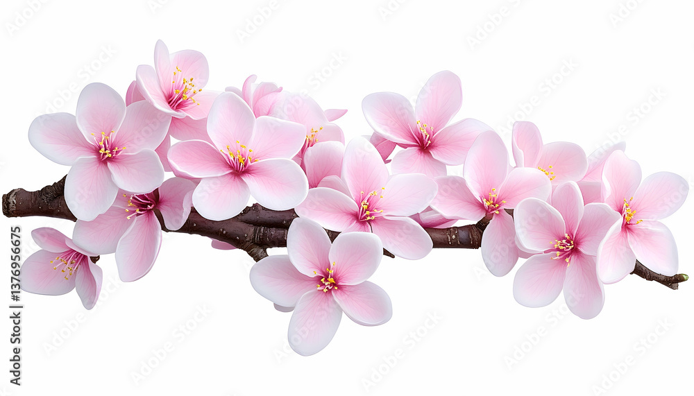 Delicate pink blossoms on a branch, isolated on white AI generative Delicate pink blossoms on a branch, isolated on white AI generative