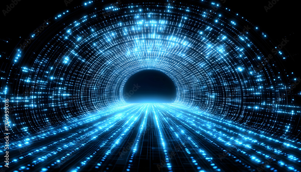 Glowing blue digital tunnel, data stream, futuristic technology background AI generative Glowing blue digital tunnel, data stream, futuristic technology background AI generative