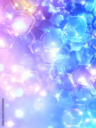 Glowing hexagonal patterns in vibrant pastel hues AI generative