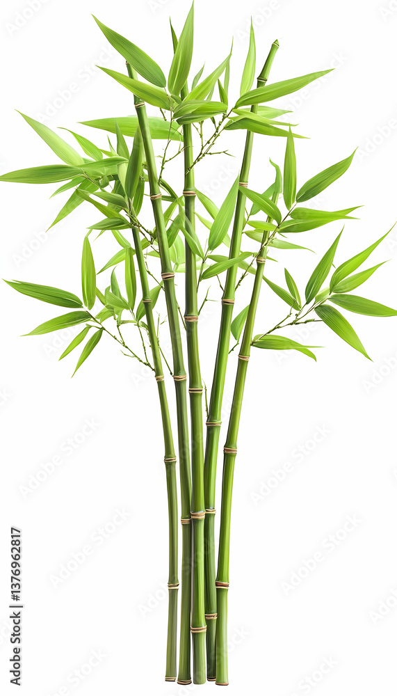 Naklejka premium Lush green bamboo stalks with vibrant leaves isolated on white AI generative