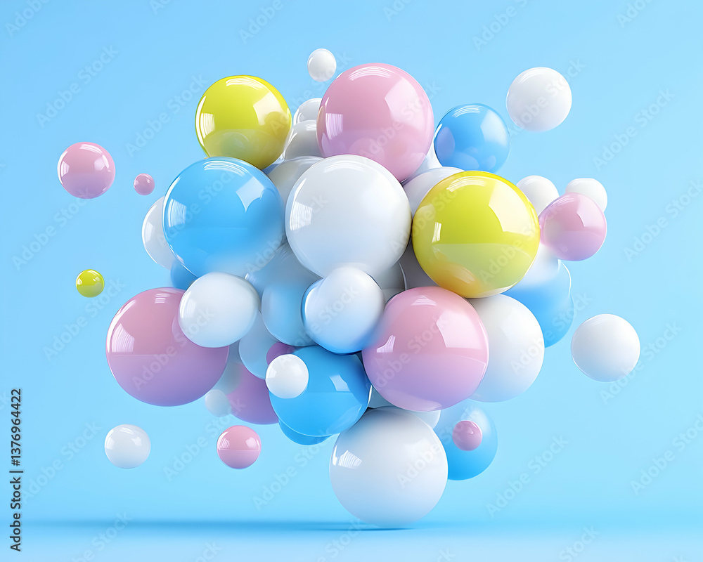 Pastel-colored spheres clustered together against a light blue background (1) AI generative Pastel-colored spheres clustered together against a light blue background (1) AI generative