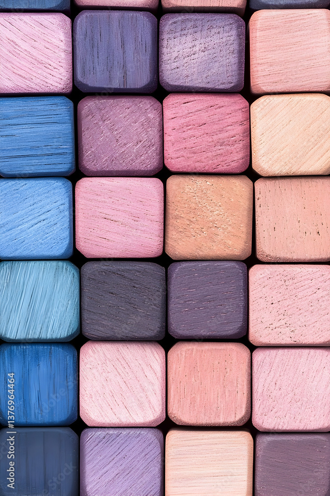 Pastel-colored wooden blocks arranged in grid AI generative Pastel-colored wooden blocks arranged in grid AI generative