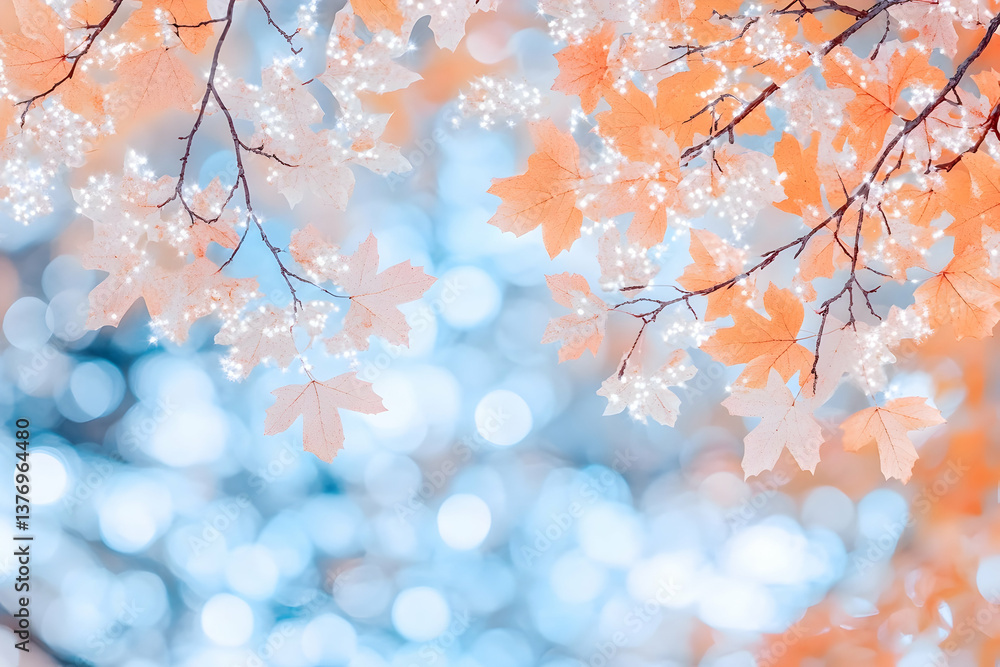 Peach and pale maple leaves with bokeh background AI generative Peach and pale maple leaves with bokeh background AI generative