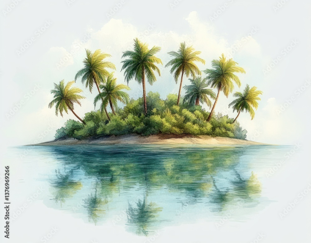 Fototapeta premium Tropical Island Paradise with Lush Palm Trees and Calm Clear Waters