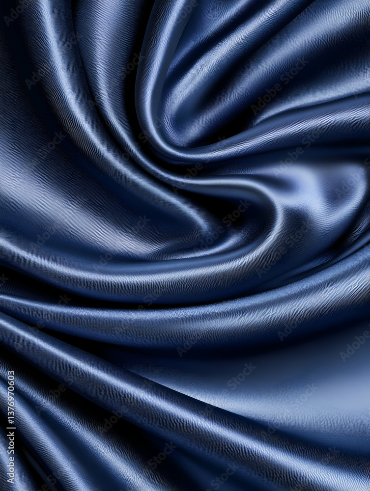 Obraz premium Swirling dark blue satin fabric with elegant folds and sheen AI generative
