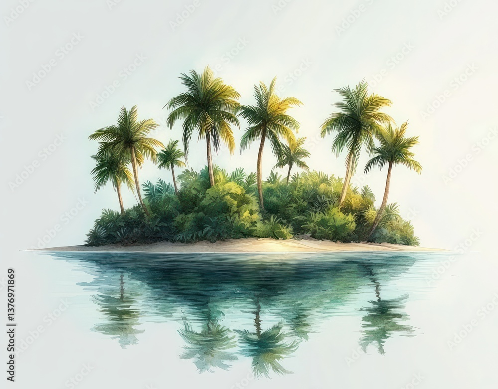 Fototapeta premium Tropical Island Paradise with Lush Green Palm Trees and Calm Clear Waters