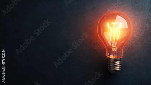 Glowing vintage-style incandescent light bulb emits a warm orange hue against a dark background creating a nostaic atmosphere for any setting.