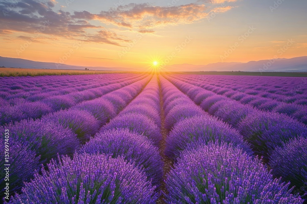 Obraz premium Lavender Field Sunrise Hyper-Realistic Landscape Photography