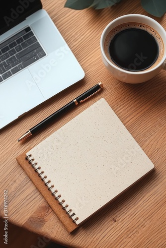 Minimalist Workspace Setup with Wooden Desk and Laptop in Natural Light