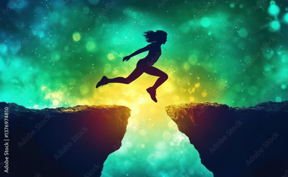 Jumping Person Silhouette from 2025 to 2025 on Cliffs in Vibrant Digital Art Jumping Person Silhouette from 2025 to 2025 on Cliffs in Vibrant Digital Art