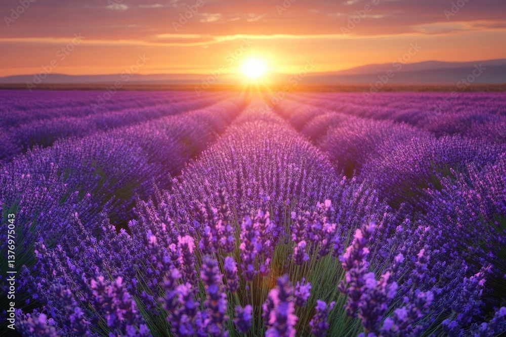 Naklejka premium Lavender Field at Sunset in Provence