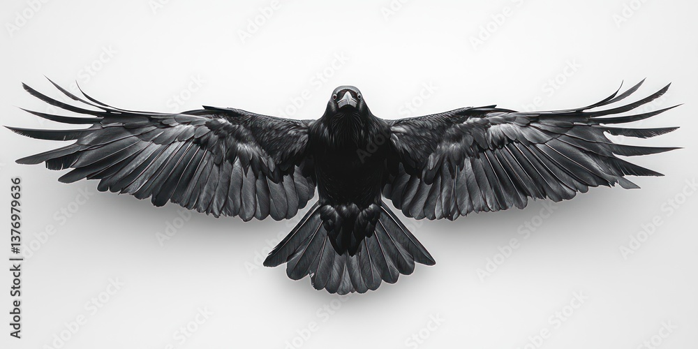 Fototapeta premium Black Raven Flying Illustration on White Background
