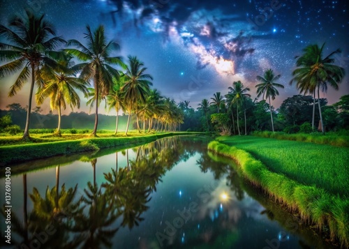Obraz na płótnie Kerala Night Nature: Low Light Photography of Lush Green Landscape w salonie