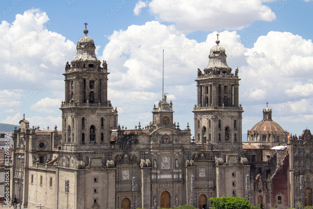 View of the Zocalo and the Metropolitan Cathedral of the Assumption of Mary in Mexico City