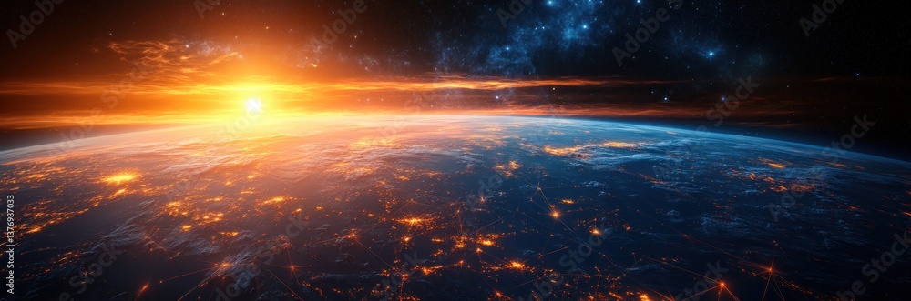 Global Connectivity and Communication Concept of Earth with Luminous Rays in Futuristic Digital Art Global Connectivity and Communication Concept of Earth with Luminous Rays in Futuristic Digital Art