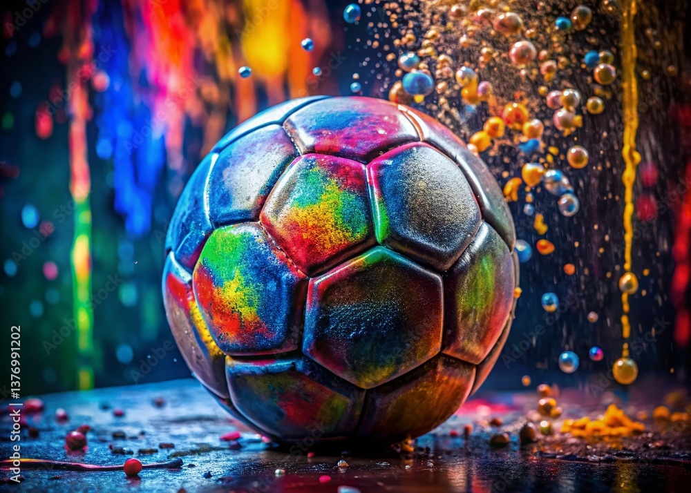 Macro Graffiti Soccer Ball - Close-up Texture and Paint Detail