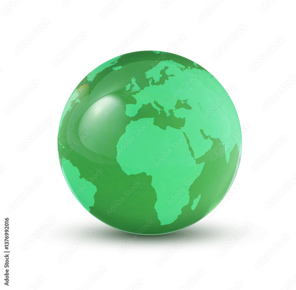 Earth globe in glass ball isolated on white. Concept of environment protection Earth globe in glass ball isolated on white. Concept of environment protection
