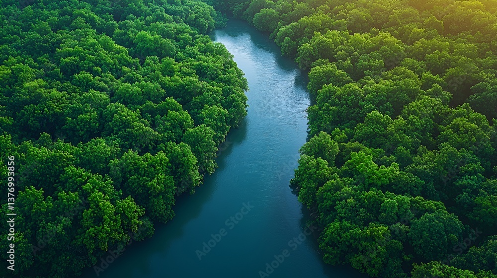 Lush River Winding Through Dense Forest Canopy Lush River Winding Through Dense Forest Canopy